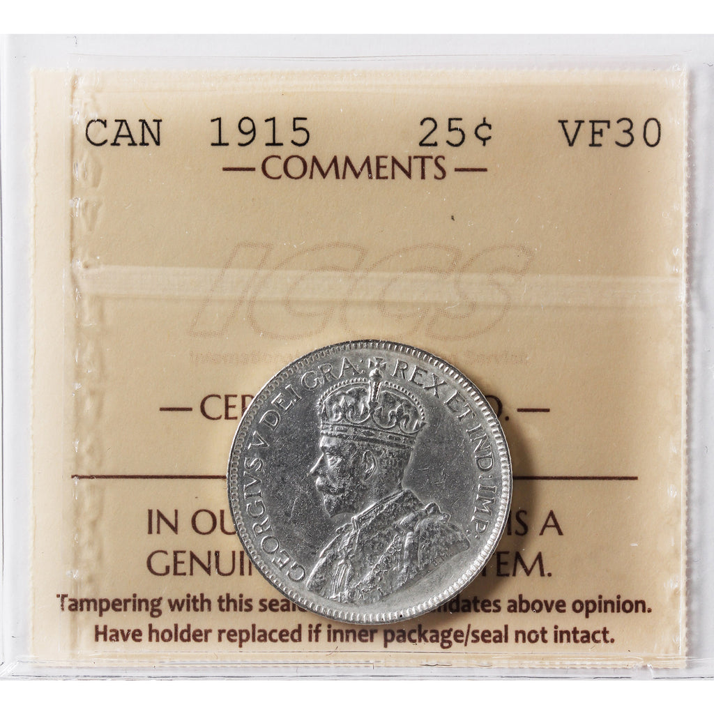 1915 Canada 25-cents ICCS Certified VF30
