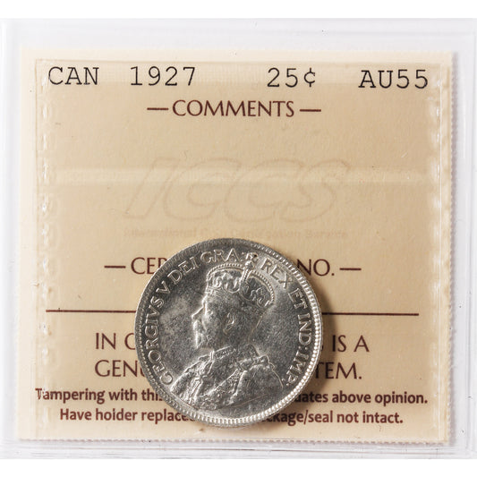 1927 Canada 25-cents ICCS Certified AU-55