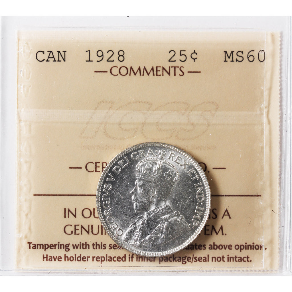 1928 Canada 25-cents ICCS Certified MS60 (XHT 103)