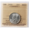 1929 Canada 25-cents ICCS Certified MS64 (XVR 186)