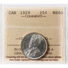 1929 Canada 25-cents ICCS Certified MS60