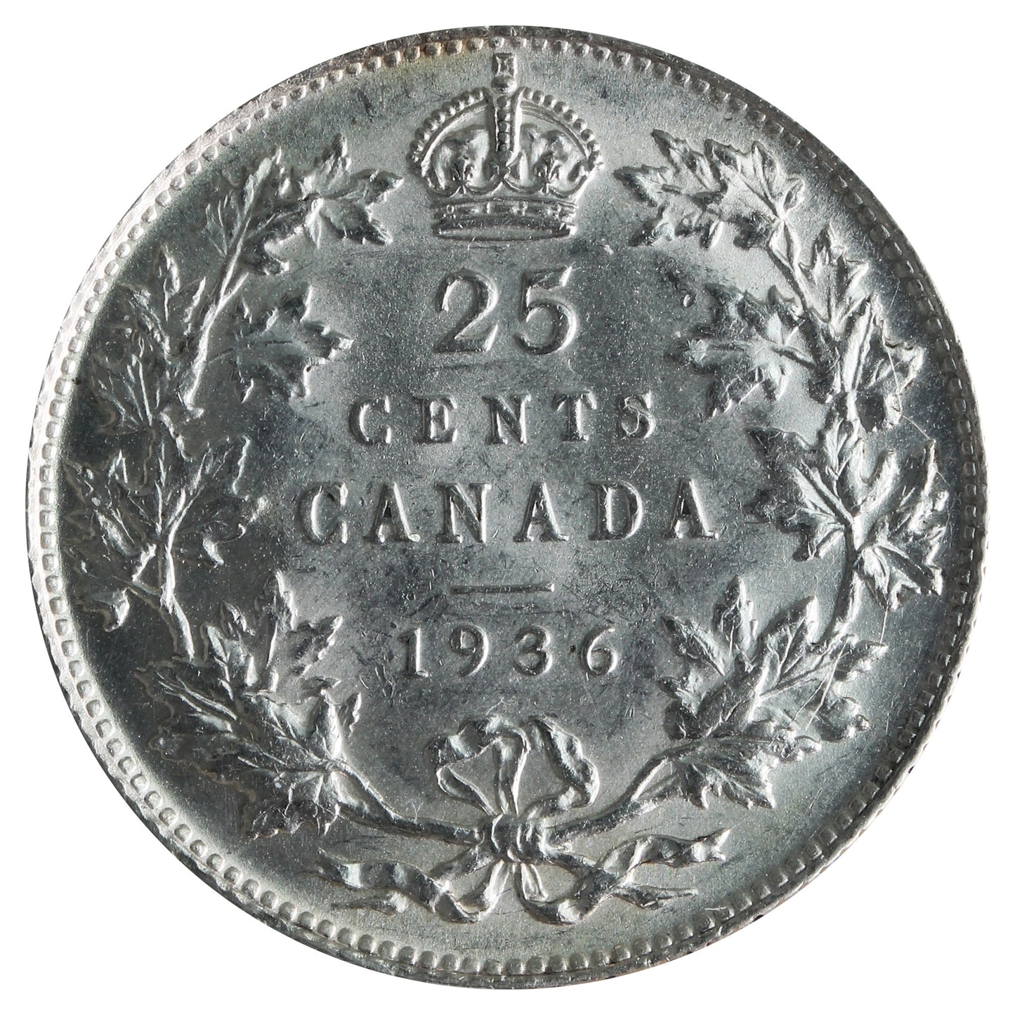 1936 Bar Canada 25-cents ICCS Certified AU50