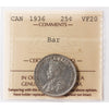 1936 Bar Canada 25-cents ICCS Certified VF20