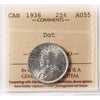 1936 Dot Canada 25-cents ICCS Certified AU55