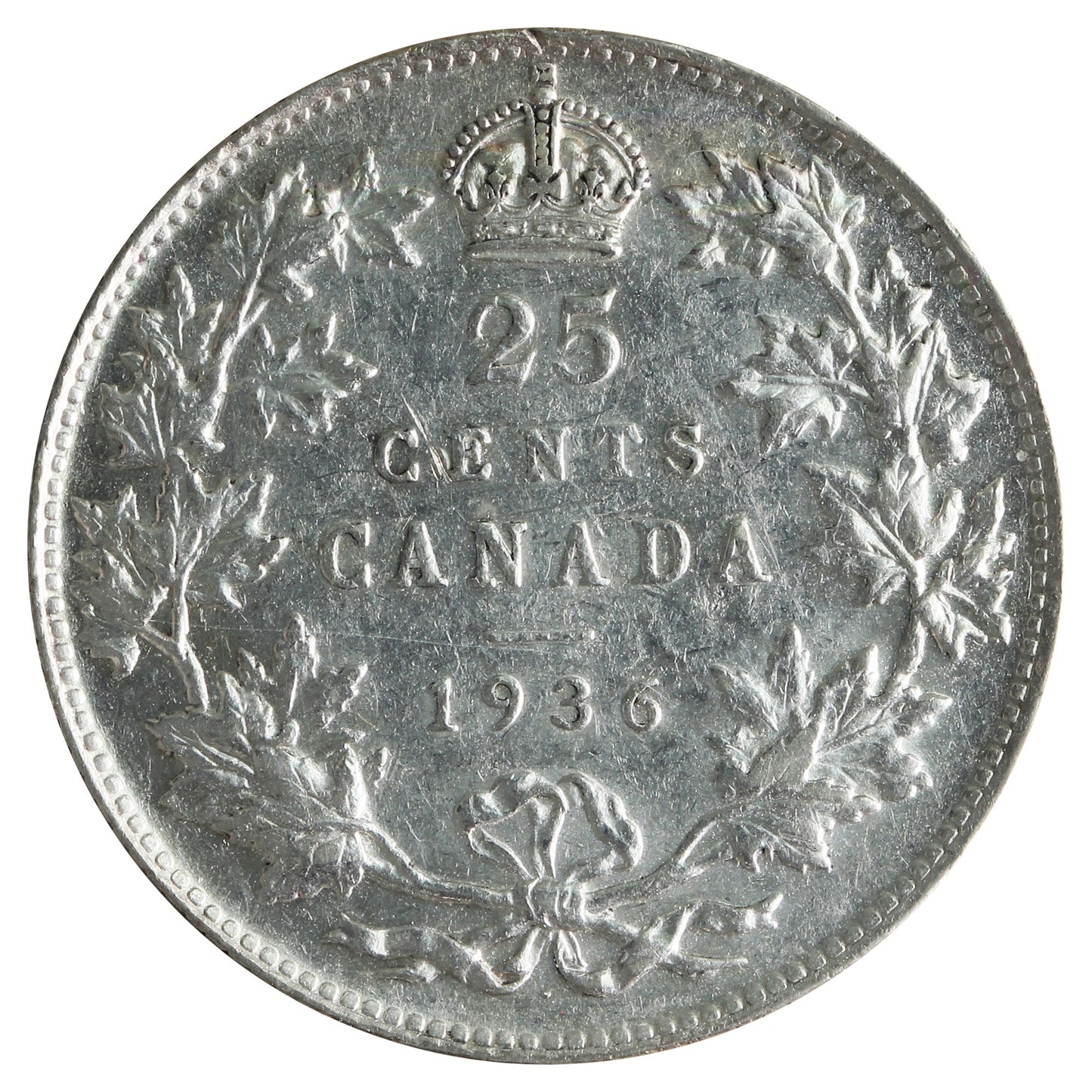1936 Dot Canada 25-cents ICCS Certified VF30