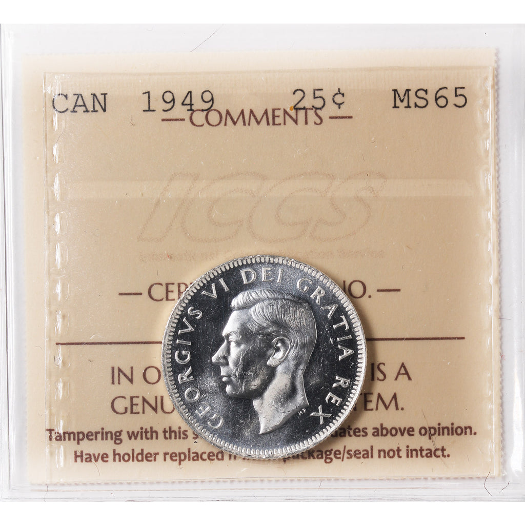 1949 Canada 25-cents ICCS Certified MS65 (XVR 222)