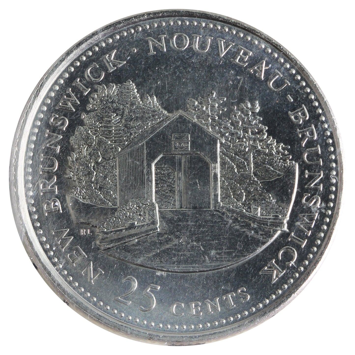 1992 NB Upset Dies 180 Degrees Canada 25-cents ICCS Certified MS64