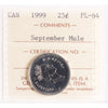 1999 September Mule Canada 25-cents ICCS Certified PL64