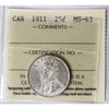 1911 Canada 25-cents ICCS Certified MS-63 (XQL 201)