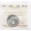 1945 Canada 25-cents ICCS Certified MS65 (XU 270)