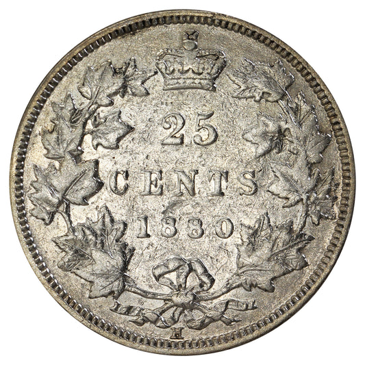 1880H Narrow 0 Over Wide O Canada 25-cents Very Fine (VF-20) $