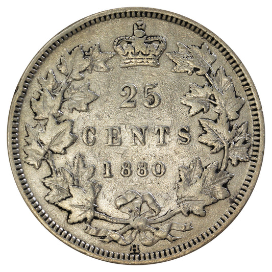 1880H Wide O Canada 25-cents Very Fine (VF-20) $