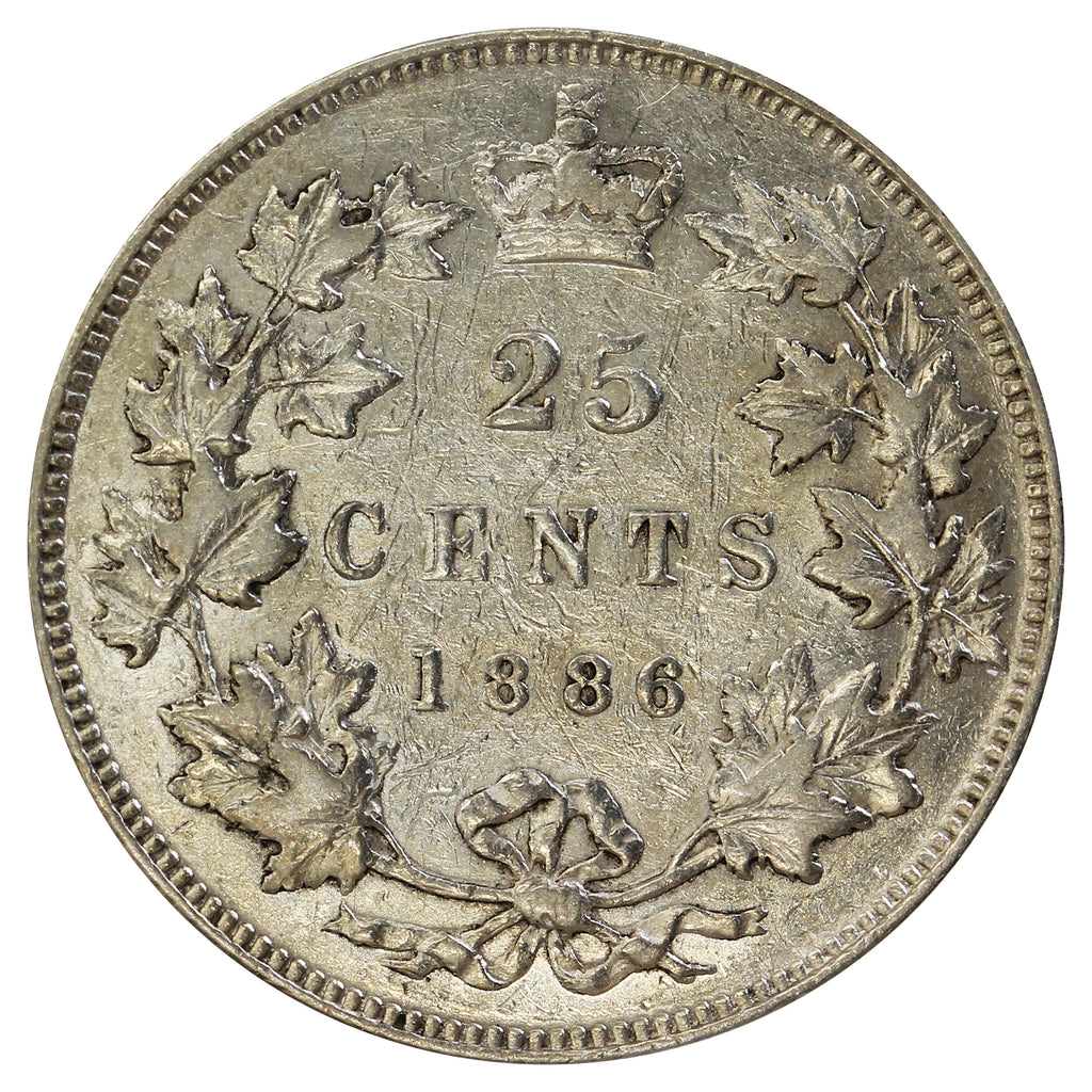 1886 Normal 6 Obv. 5 SBE Canada 25-cents Extra Fine (EF-40) $