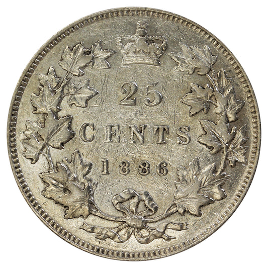 1886 Normal 6 Obv. 5 SBE Canada 25-cents Extra Fine (EF-40) $