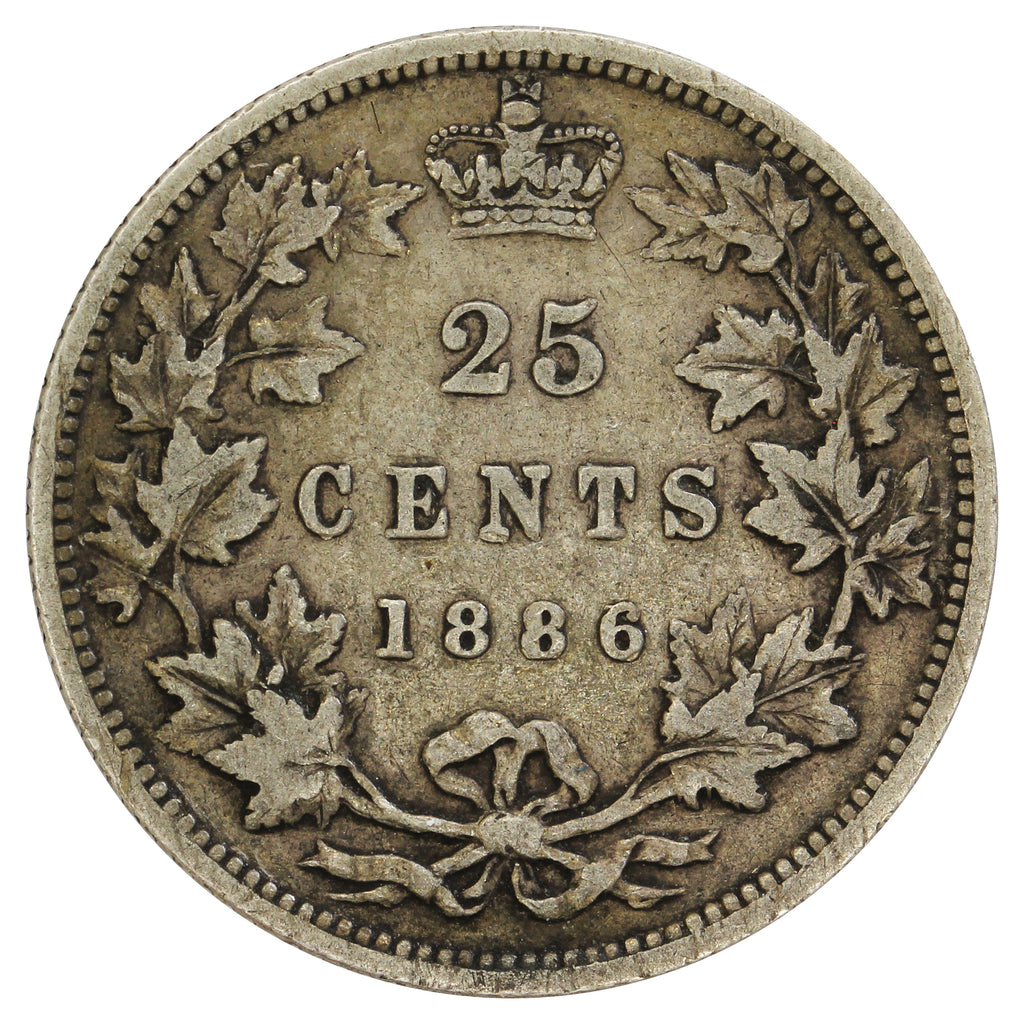 1886 6/3 Obv. 5 LBE Canada 25-cents F-VF (F15) $