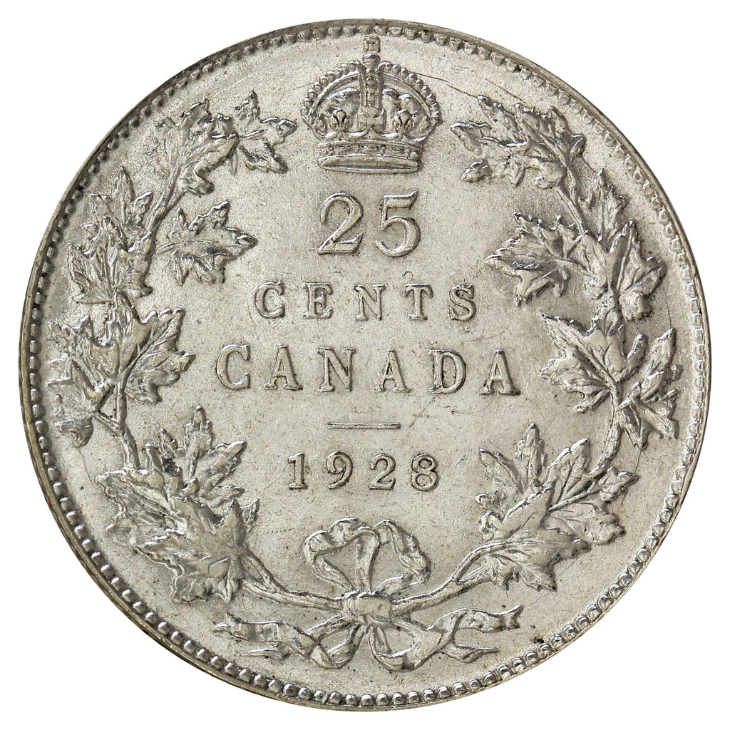 1928 Canada 25-cents Almost Uncirculated (AU-50) $