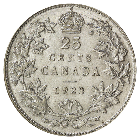 1928 Canada 25-cents Almost Uncirculated (AU-50) $