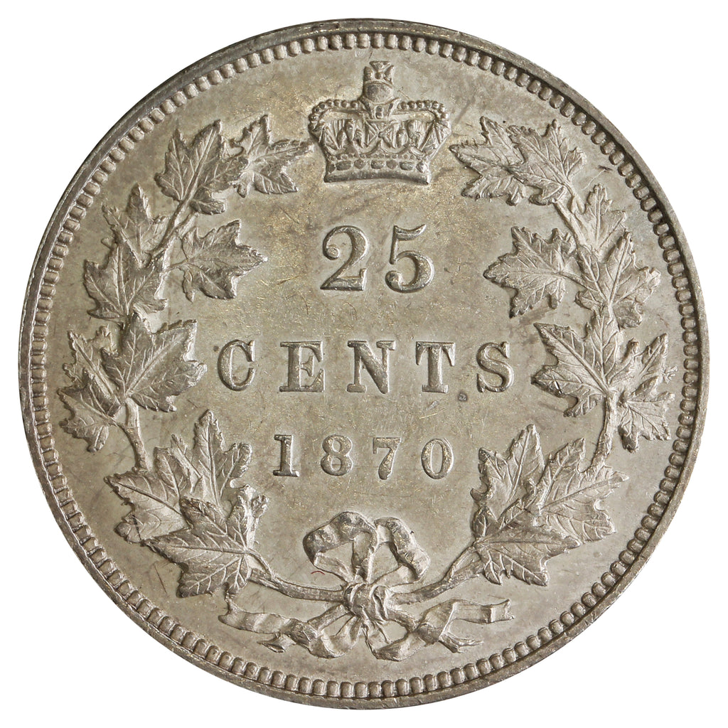 1870 Obv. 1 Canada 25-cents Almost Uncirculated (AU50) $