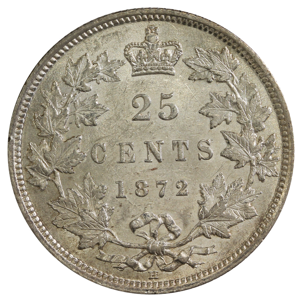1872H 7/7, Obv. 2 Canada 25-cents AU-53 $