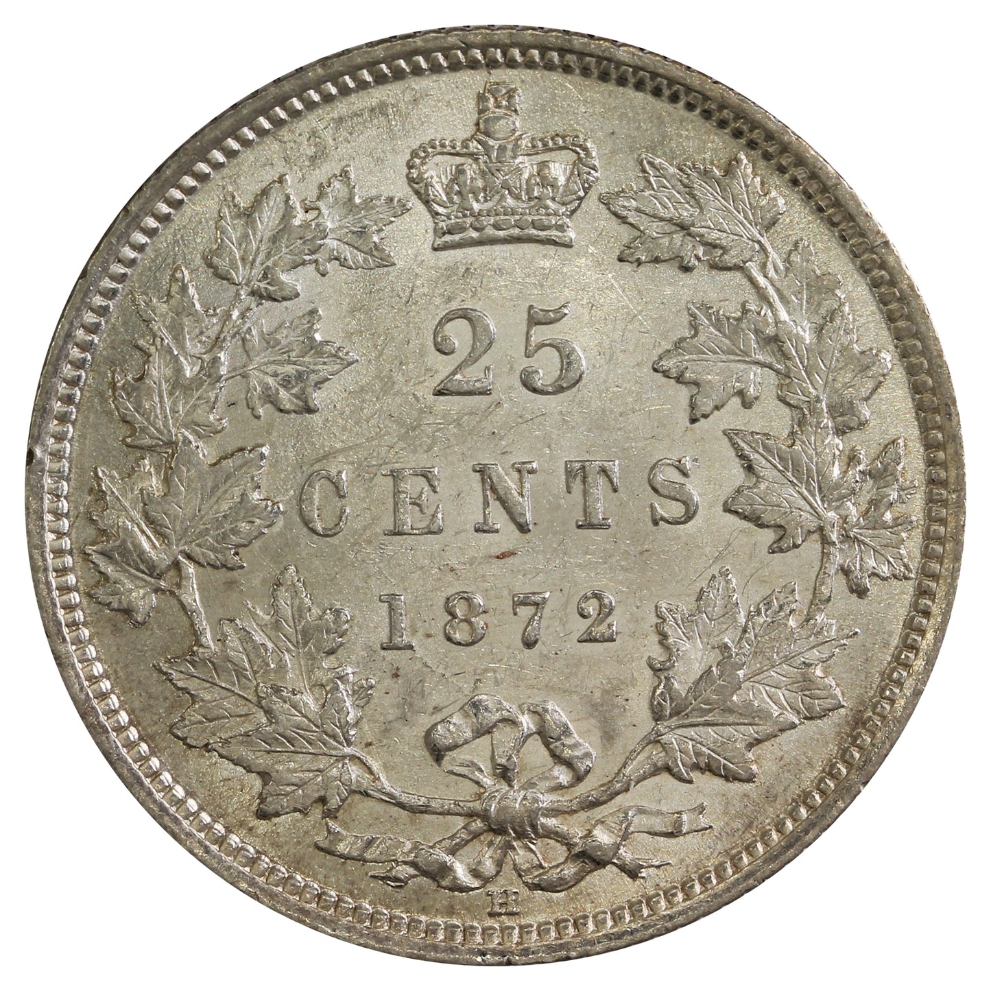 1872H 7/7, Obv. 2 Canada 25-cents AU-53 $