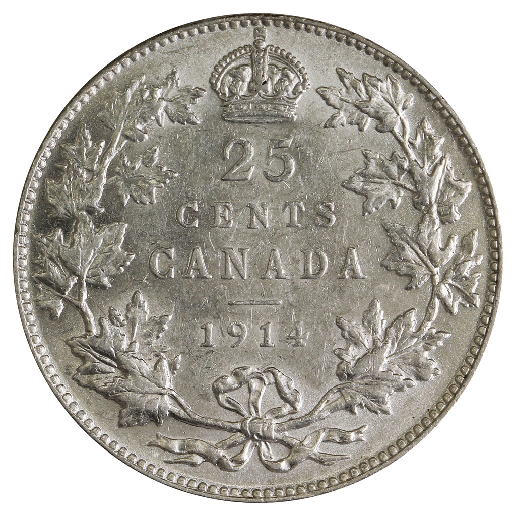 1914 Canada 25-cents Almost Uncirculated (AU50) $