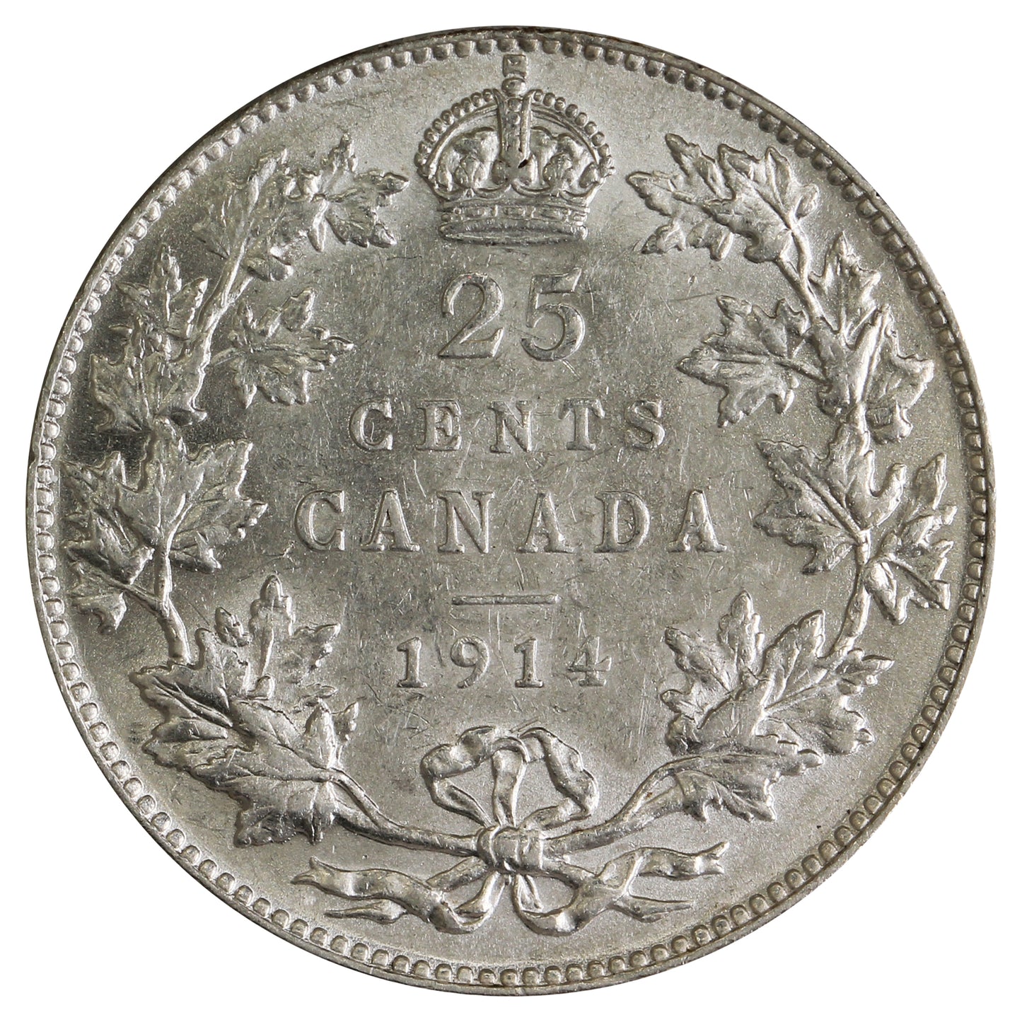 1914 Canada 25-cents Almost Uncirculated (AU50) $