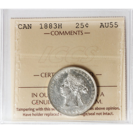 1883H Canada 25-cents ICCS Certified AU55