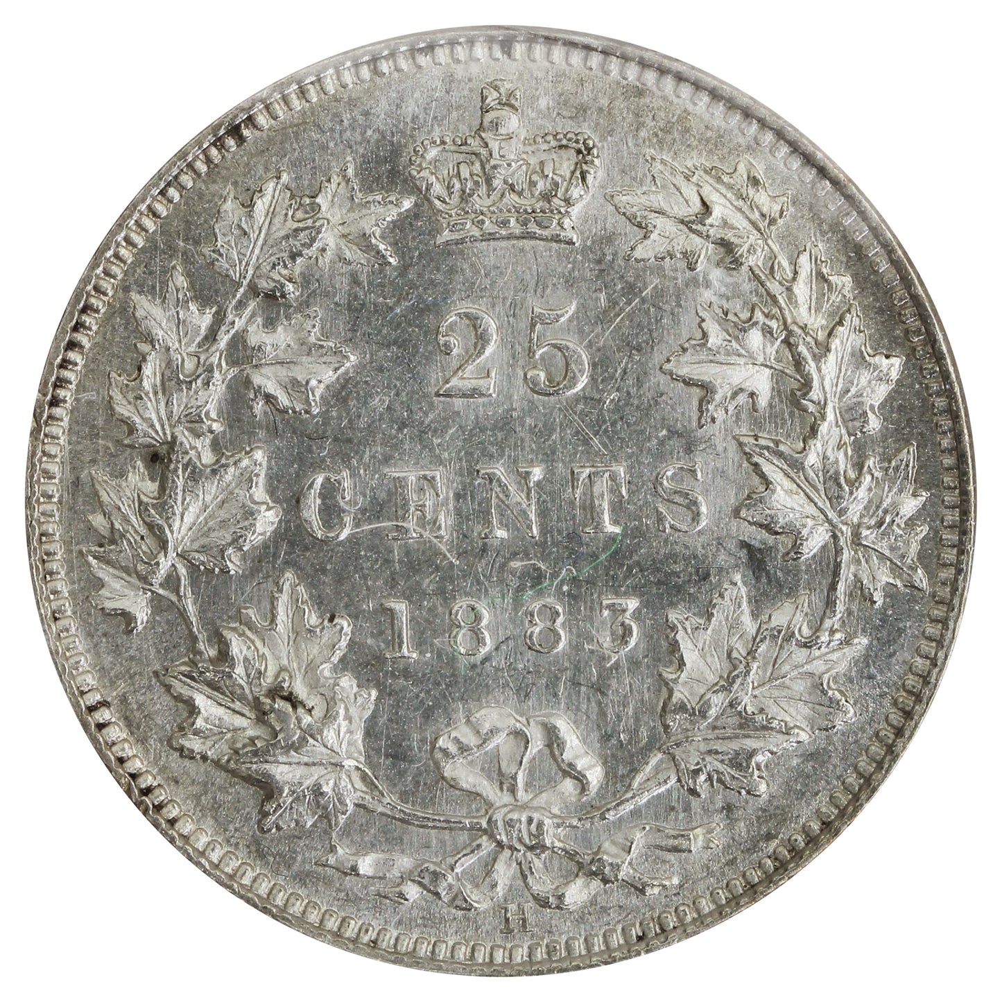 1883H Canada 25-cents ICCS Certified AU55