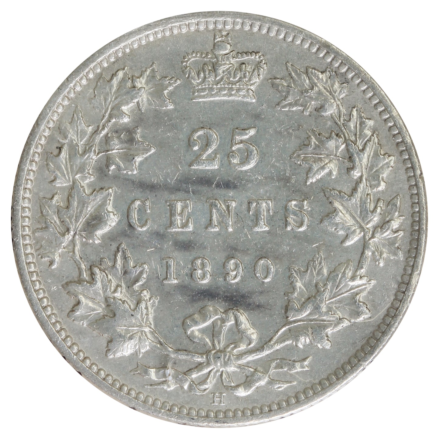 1890H Canada 25-cents ICCS Certified AU50