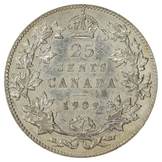1909 Canada 25-cents Almost Uncirculated (AU50) $