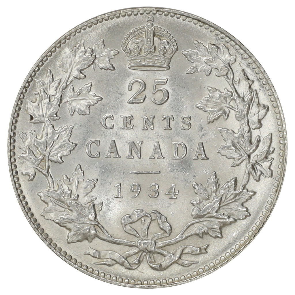 1934 Canada 25-cents UNC+ (MS62) $
