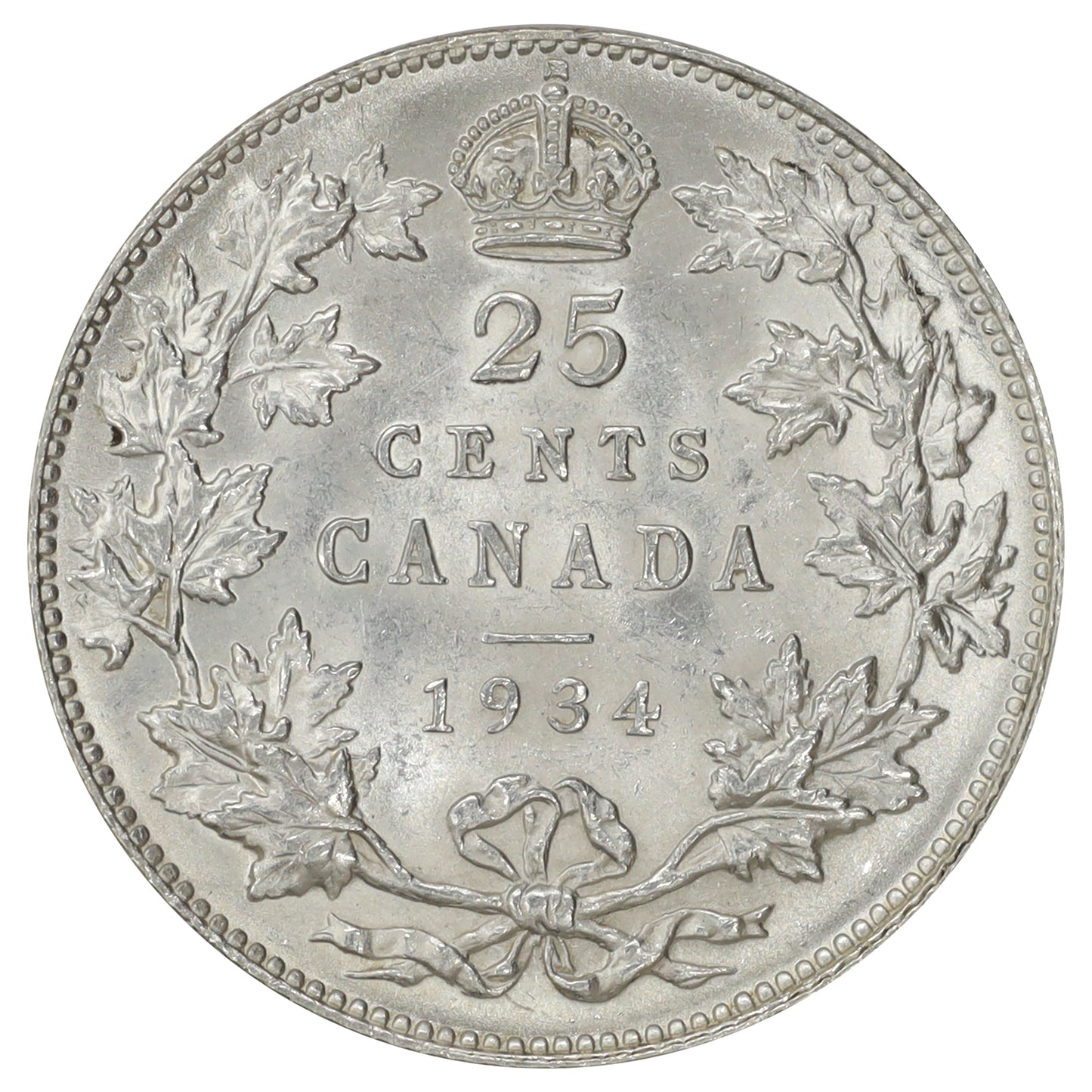 1934 Canada 25-cents UNC+ (MS62) $