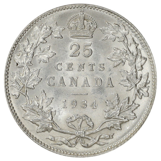 1934 Canada 25-cents UNC+ (MS62) $