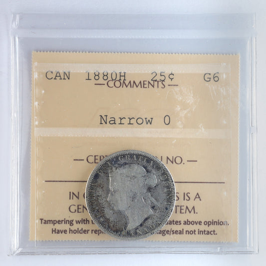 1880H Narrow 0 Canada 25-cents ICCS Certified G6