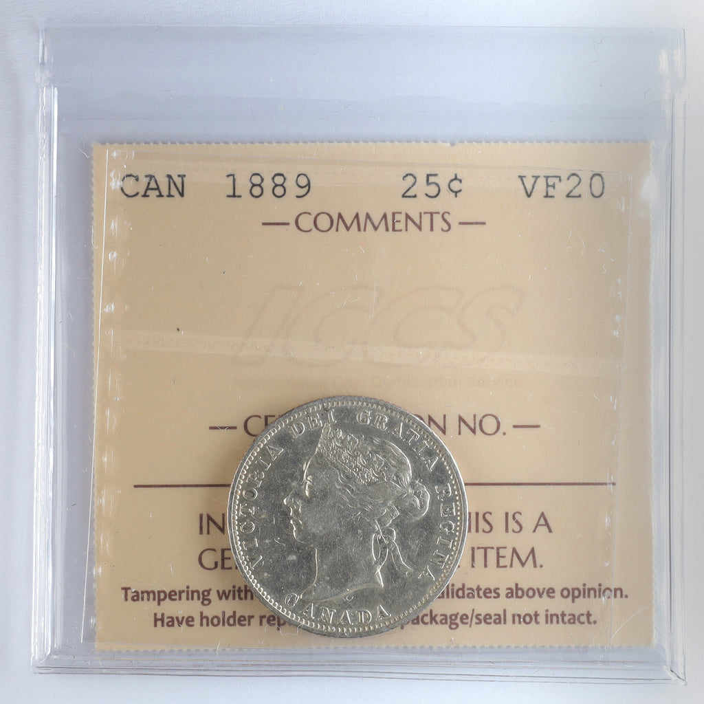 1889 Canada 25-cents ICCS Certified VF20