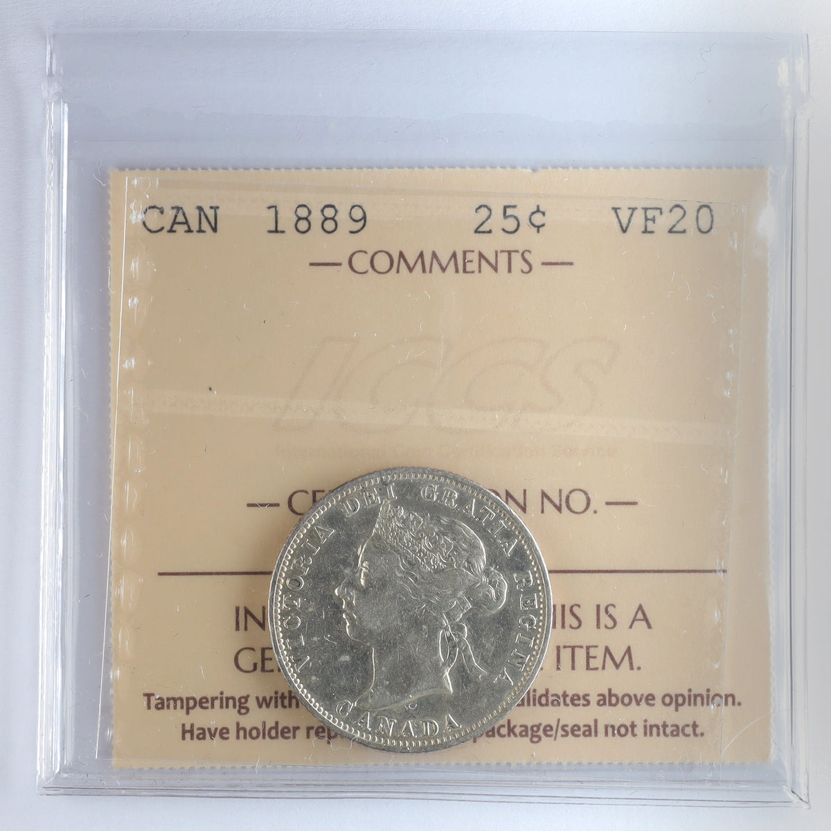 1889 Canada 25-cents ICCS Certified VF20