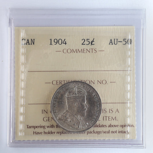 1904 Canada 25-cents ICCS Certified AU50