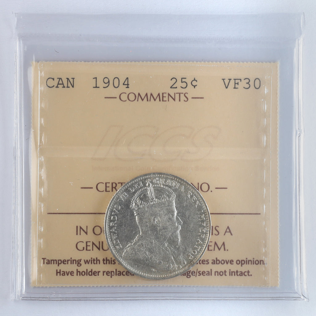 1904 Canada 25-cents ICCS Certified VF30