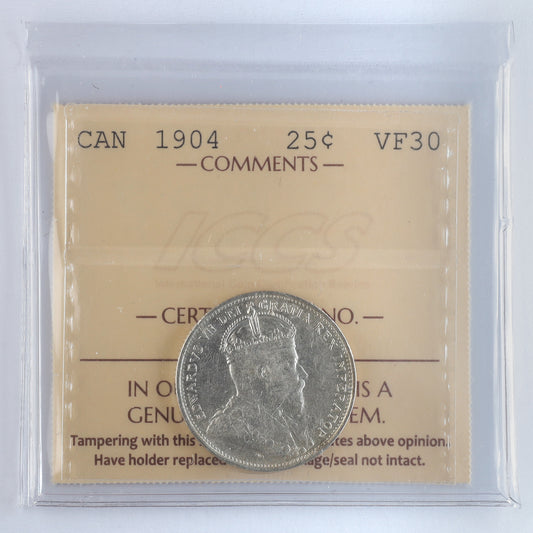 1904 Canada 25-cents ICCS Certified VF30