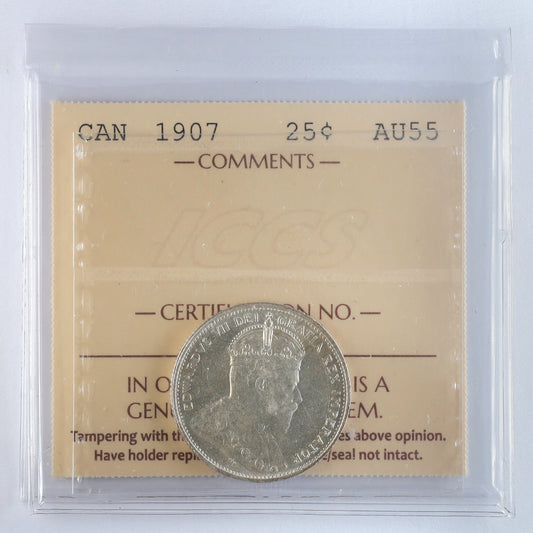 1907 Canada 25-cents ICCS Certified AU55