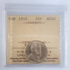 1910 Canada 25-cents ICCS Certified AU50