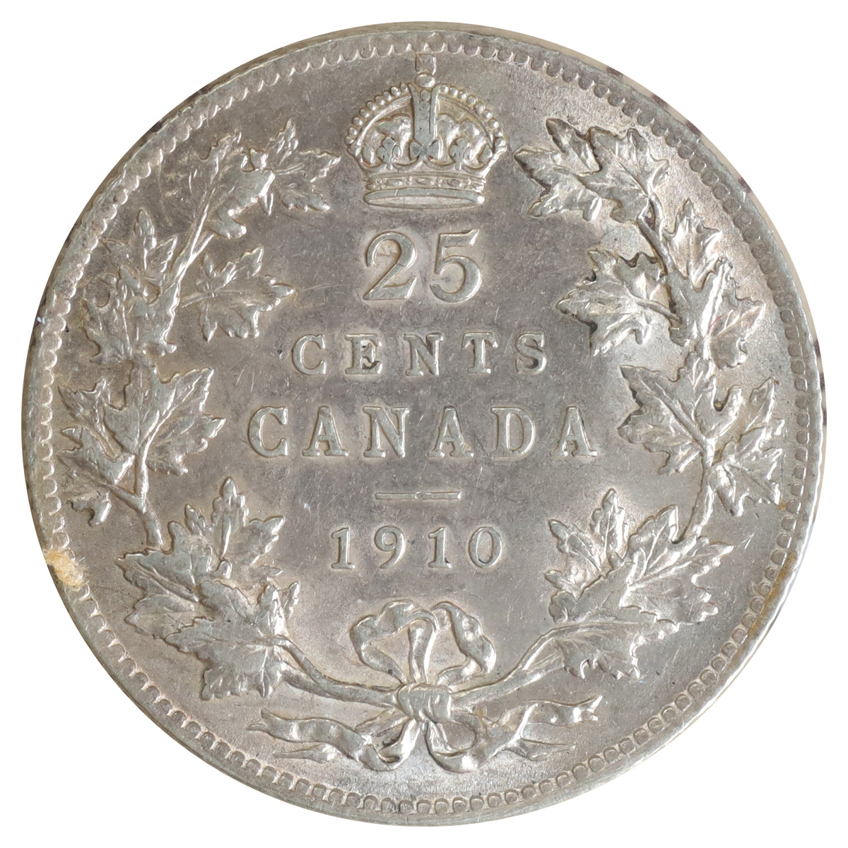 1910 Canada 25-cents ICCS Certified AU50