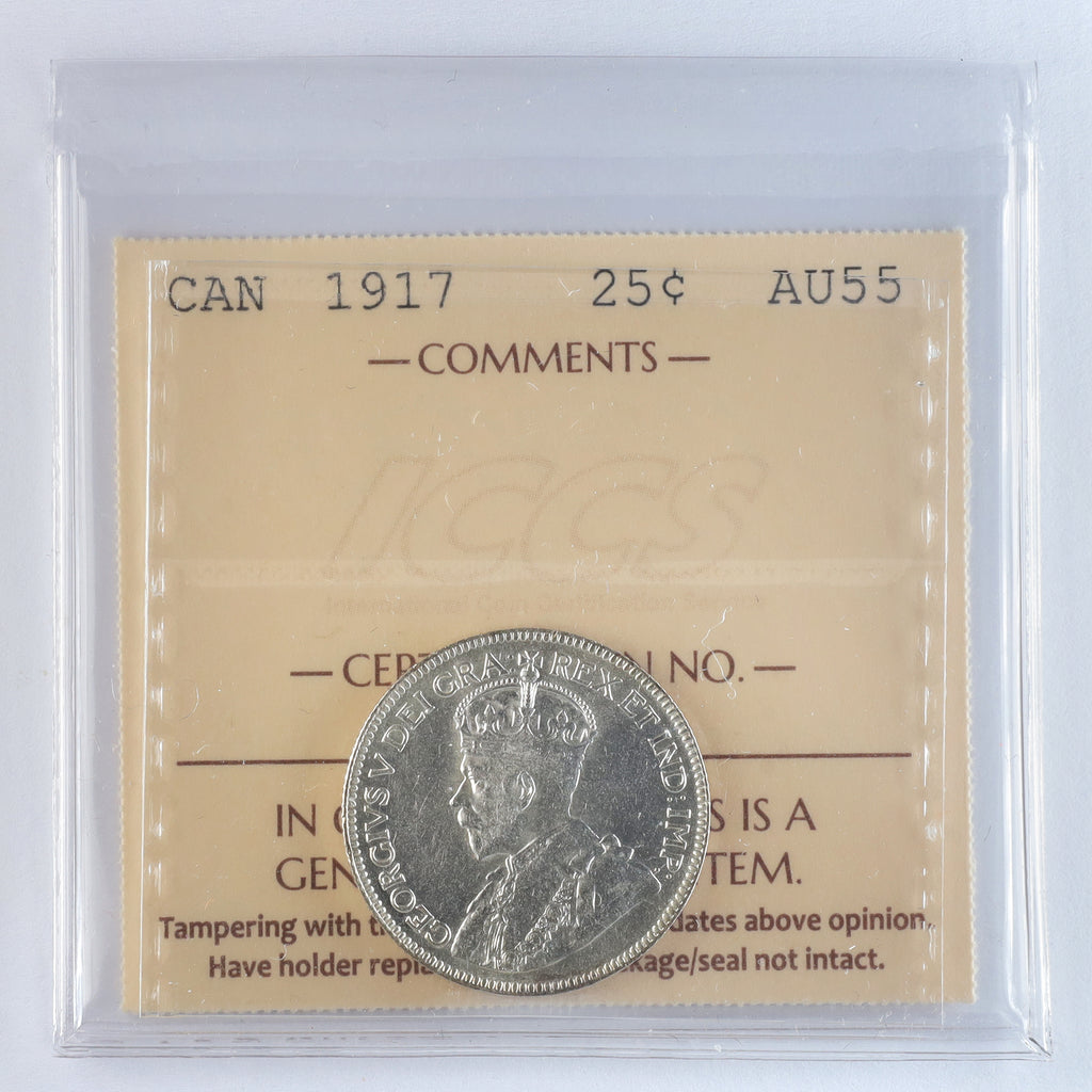 1917 Canada 25-cents ICCS Certified AU55