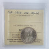 1919 Canada 25-cents ICCS Certified MS60