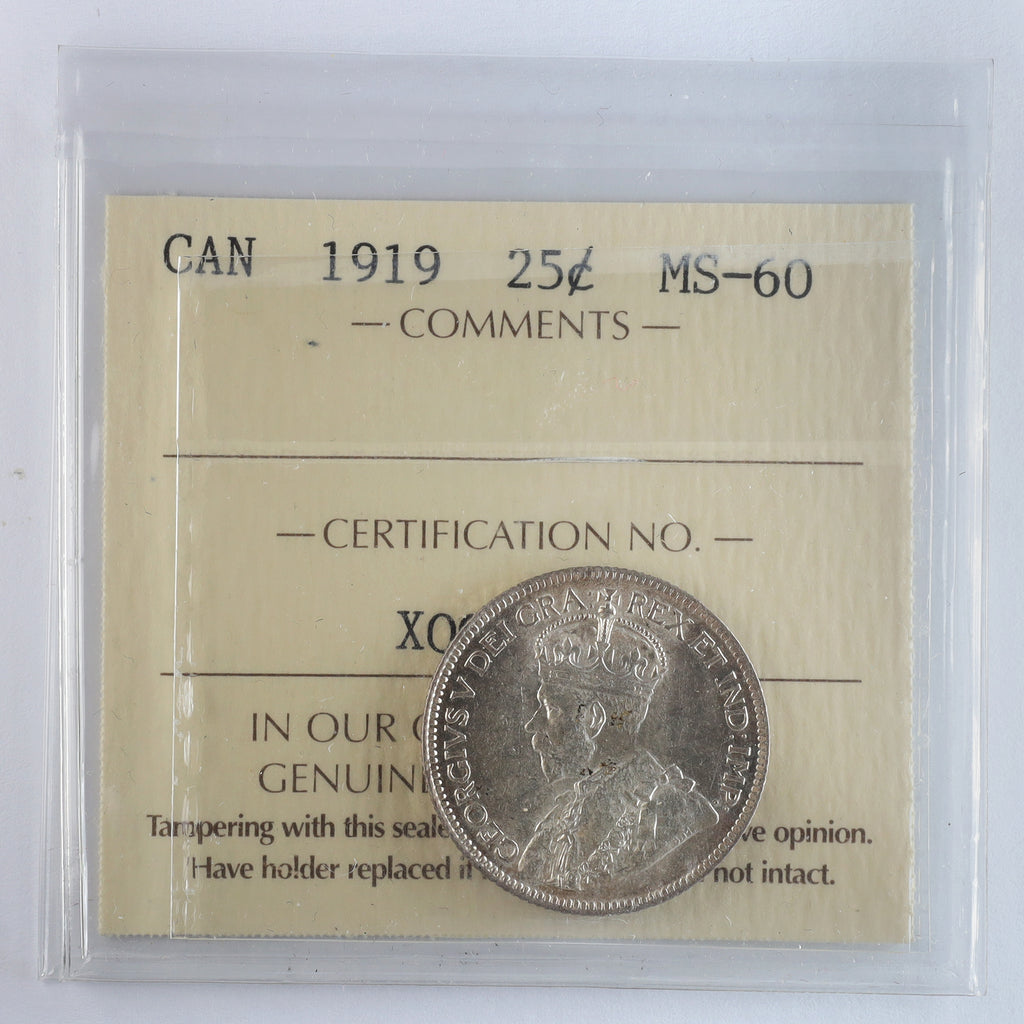 1919 Canada 25-cents ICCS Certified MS60