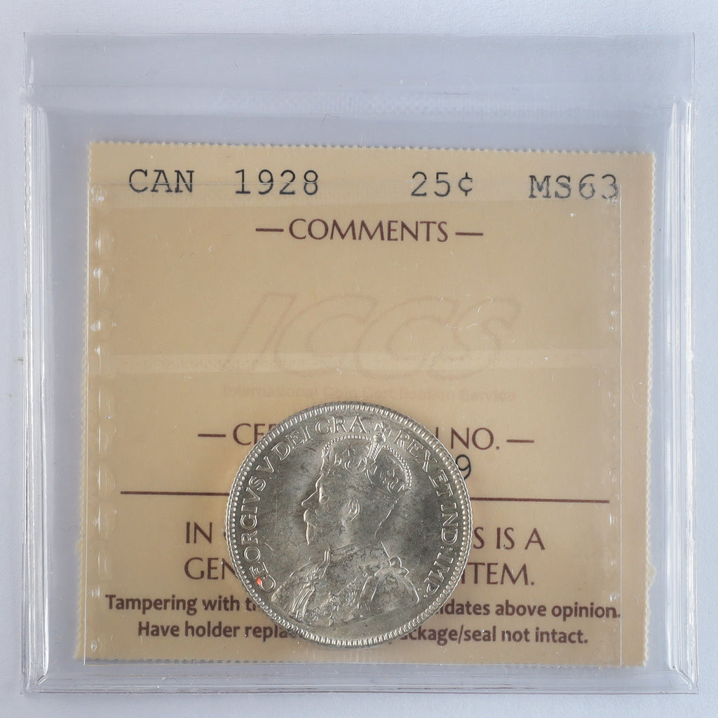 1928 Canada 25-cents ICCS Certified MS63 (XHI 239)