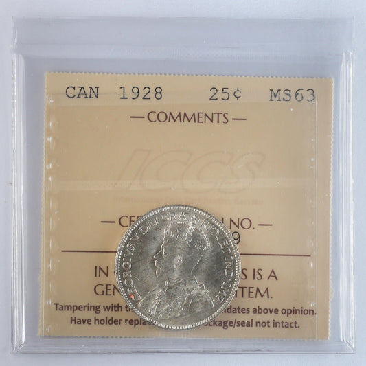 1928 Canada 25-cents ICCS Certified MS63 (XHI 239)