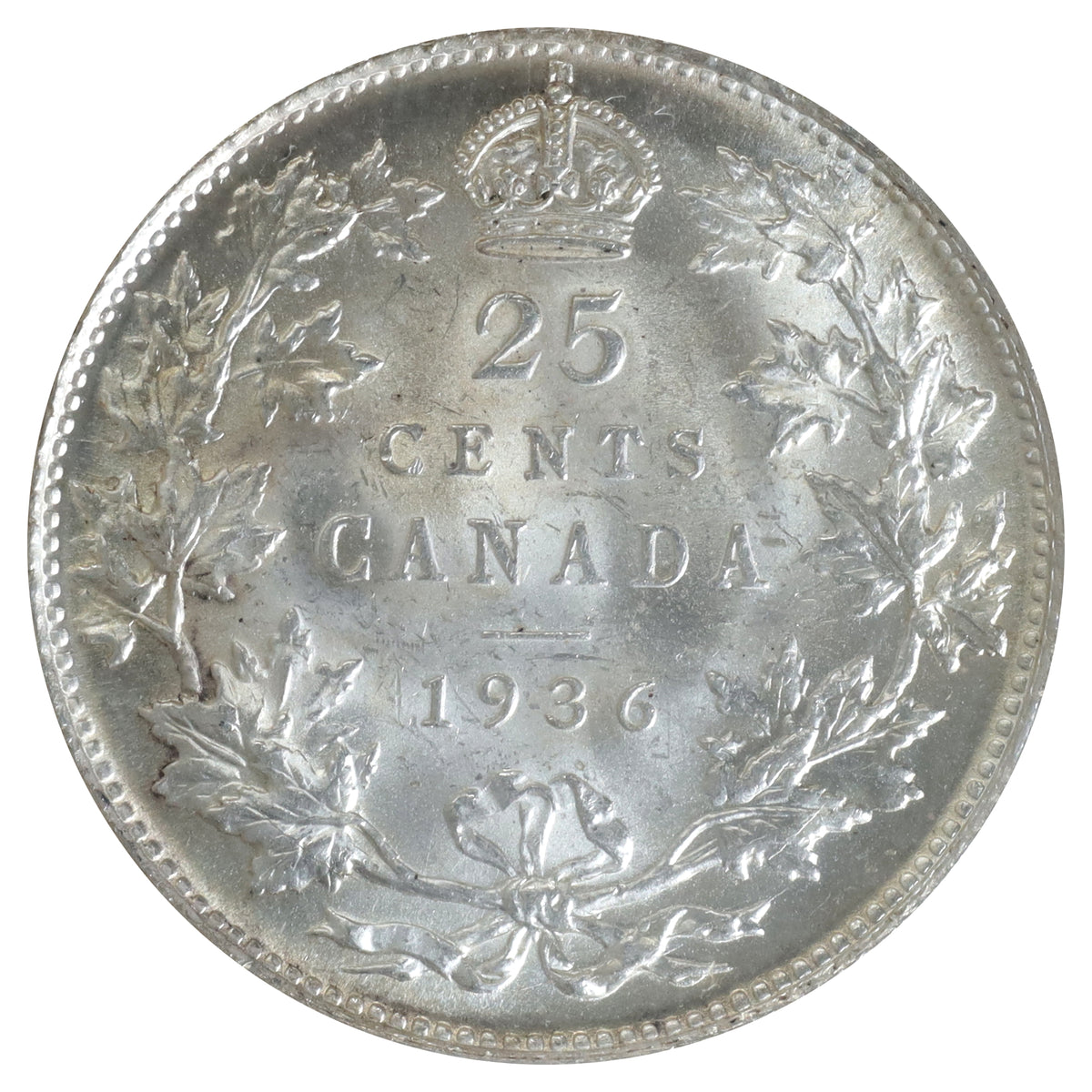 1936 Bar Canada 25-cents ICCS Certified MS63 (XHI 246)