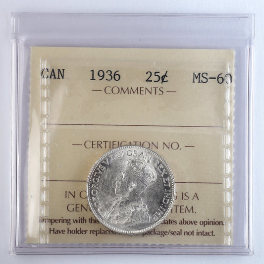 1936 Canada 25-cents ICCS Certified MS60
