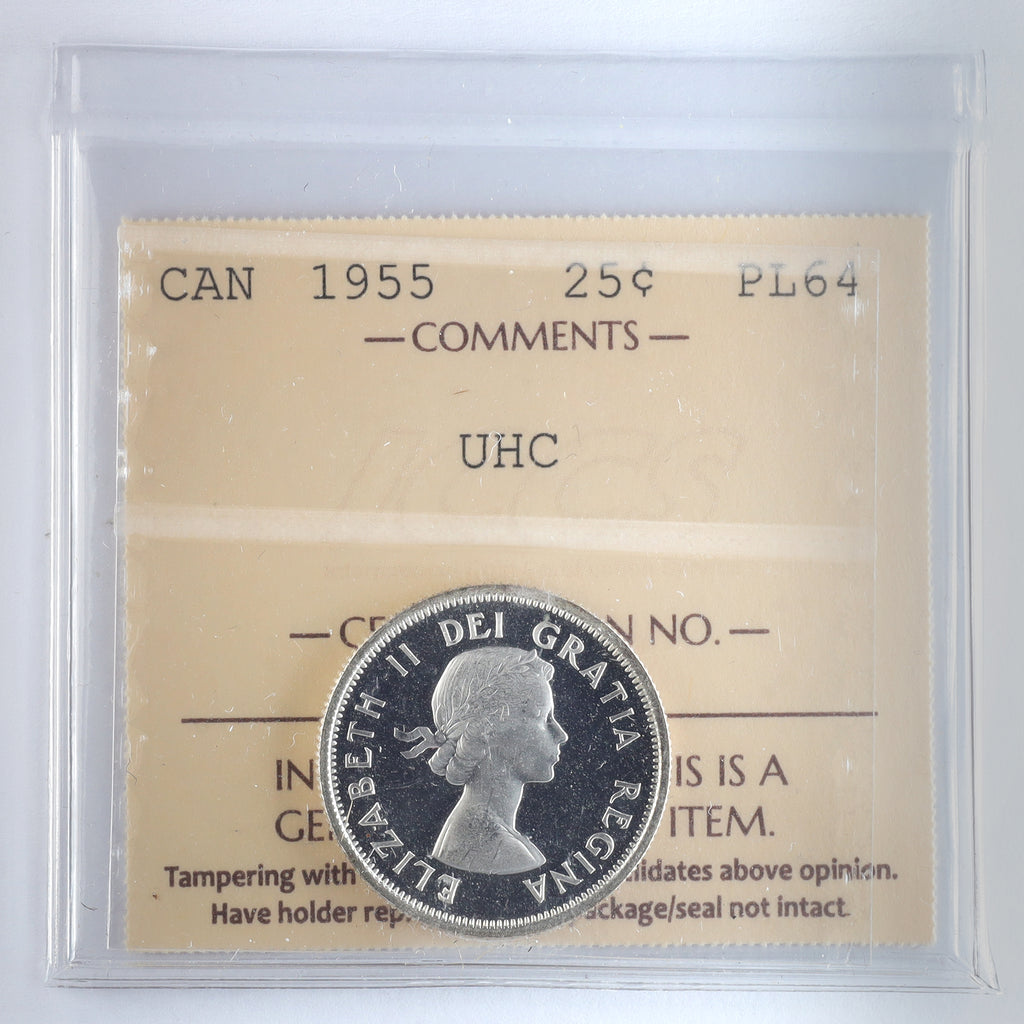 1955 Canada 25-cents ICCS Certified PL64 UHC
